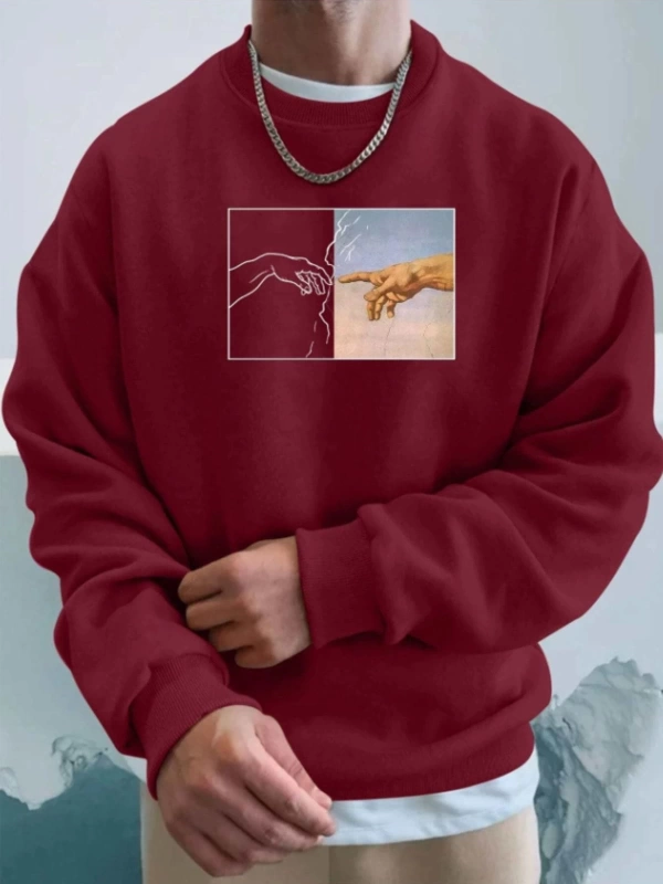 Unisex Kadın/Erkek Hands Renkli Oversize Bisiklet Yaka Pamuklu Sweatshirt