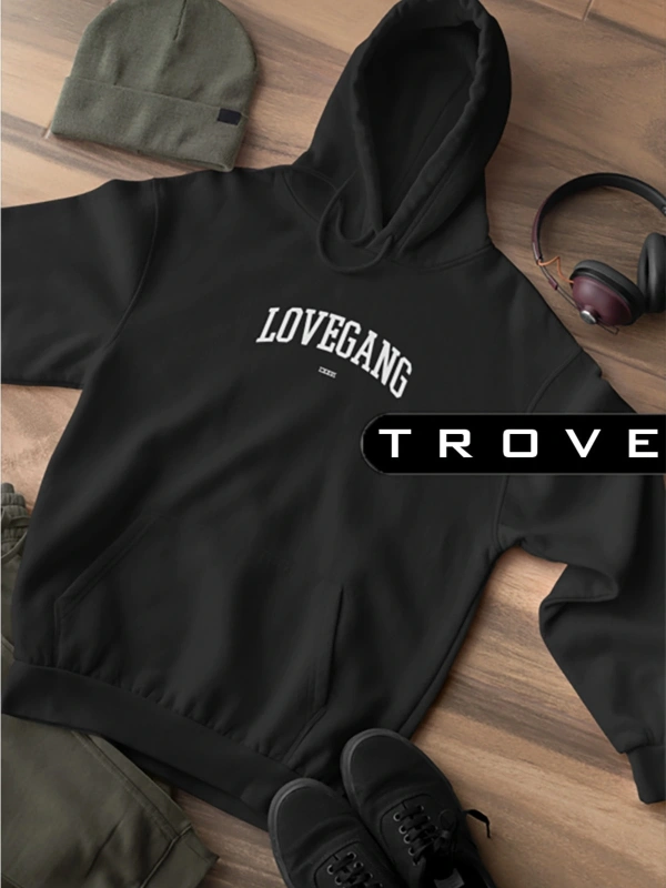 Unısex Kadın Erkek Lovegang Aşk Çetesi Sevgili Hediye Siyah Hoodie % 100 Pamuk Tasarım Sweatshirt
