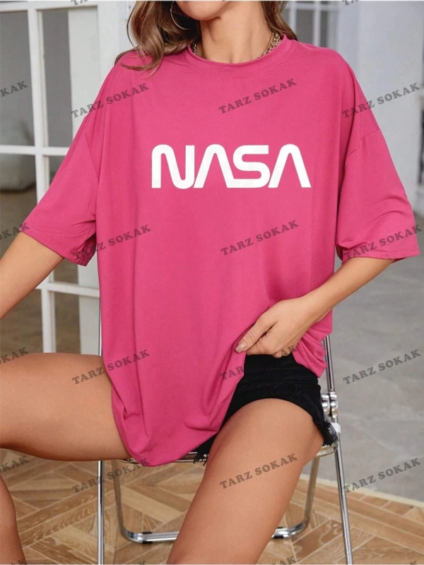 Unisex Kadın/Erkek NASA Renkli Özel Baskılı Oversize Pamuk Penye