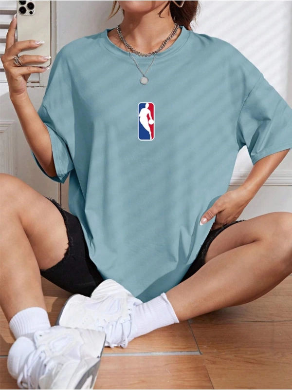 Unisex Kadın/Erkek NBBAA Özel Baskılı Renkli Oversize Penye T-Shirt