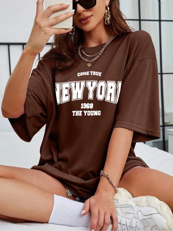 Unisex Kadın/Erkek NEW YORK Özel Baskılı Renkli Oversize Penye T-Shirt