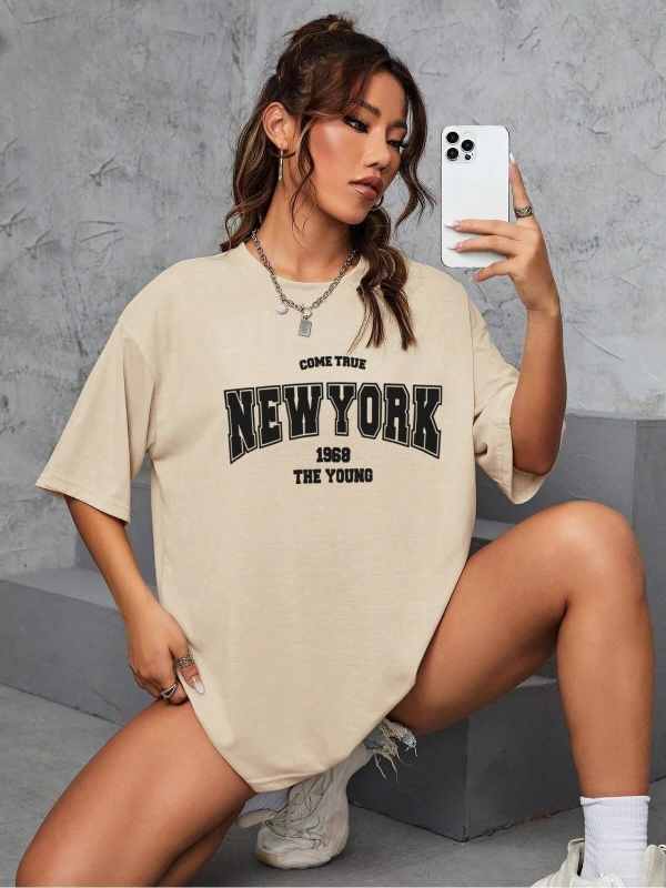 Unisex Kadın/Erkek NEW YORK Özel Baskılı Renkli Oversize Penye T-Shirt