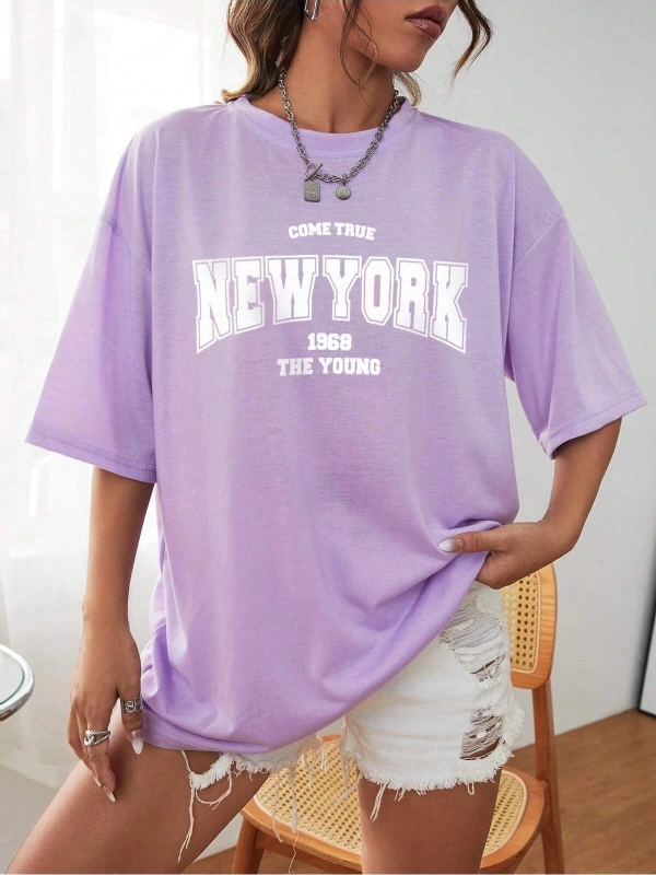 Unisex Kadın/Erkek NEW YORK Özel Baskılı Renkli Oversize Penye T-Shirt