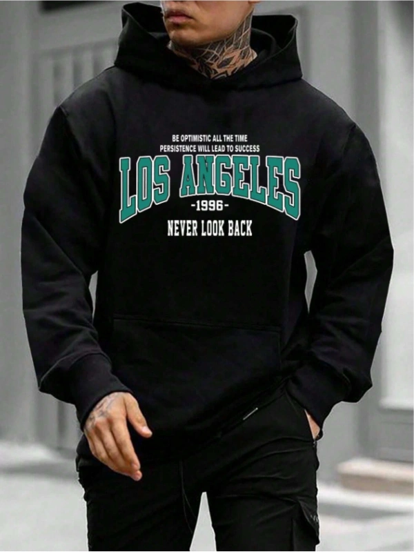 Unisex Kadın/Erkek Siyah Los Angeles 1996 Baskılı Oversize Kapüşonlu Sweatshirt