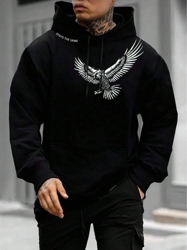 Unisex Kadın/Erkek Siyah Stays The Same Baskılı Oversize Kapüşonlu Sweatshirt