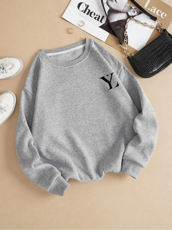 Unisex Kadın/Erkek Yasolin YL Özel Baskılı Renkli Oversize Bisiklet Yaka Pamuklu Sweatshirt