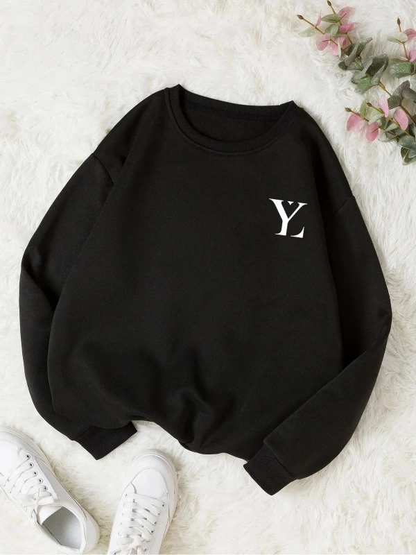 Unisex Kadın/Erkek Yasolin YL Özel Baskılı Renkli Oversize Bisiklet Yaka Pamuklu Sweatshirt