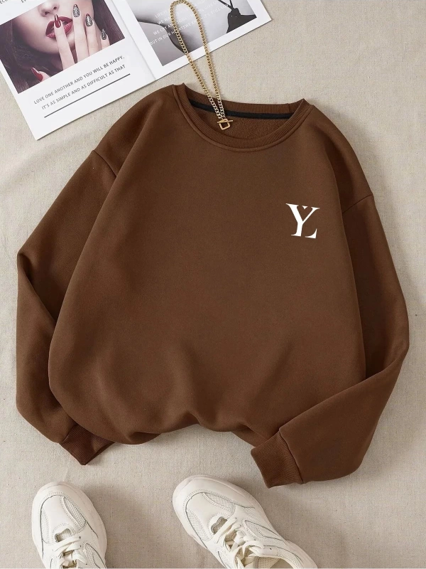 Unisex Kadın/Erkek Yasolin YL Özel Baskılı Renkli Oversize Bisiklet Yaka Pamuklu Sweatshirt