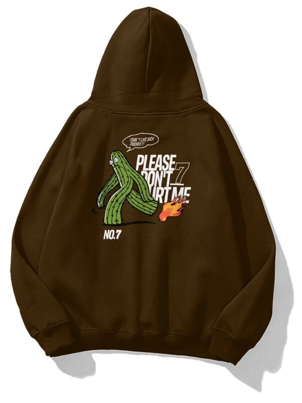 Unisex Kahverengi Please Dont Hurt Me Baskılı Kapüşonlu Hoodie