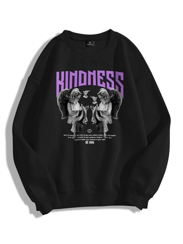 Unisex Kindness Bisiklet Yaka Sweatshirt Siyah