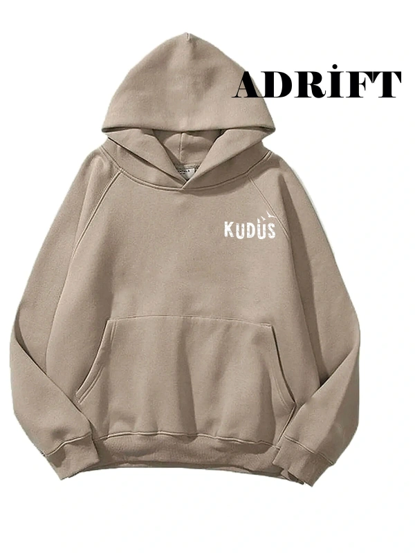 Unisex KudüsSweatshirt Hoodie Kapşonlu Bej