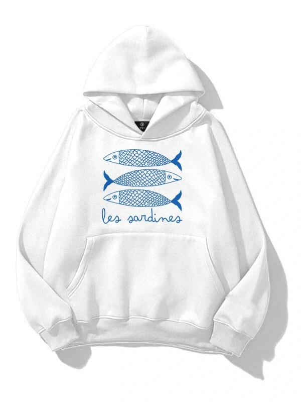 Unisex Les Sardines Sweatshirt Beyaz
