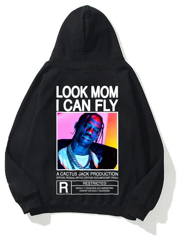 Unisex Look Mom I Can Fly Renkli Siyah Sweatshirt