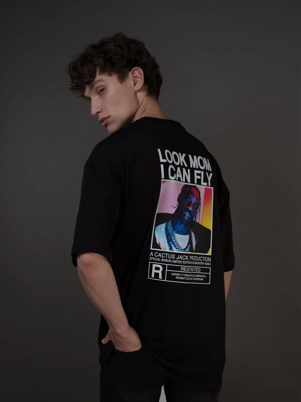 Unisex Look Mom I Can Fly Renkli Siyah Tshirt