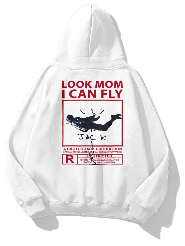 Unisex Look Mom I Can Fly Sweatshirt Beyaz