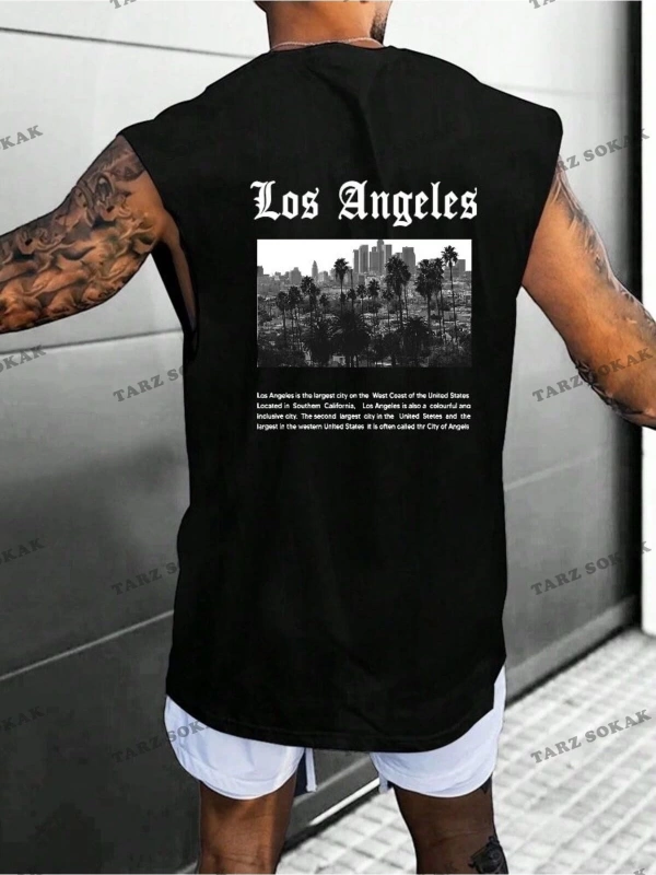 Unisex  LOS ANGELES BASKILI OVERSİZE KOLSUZ