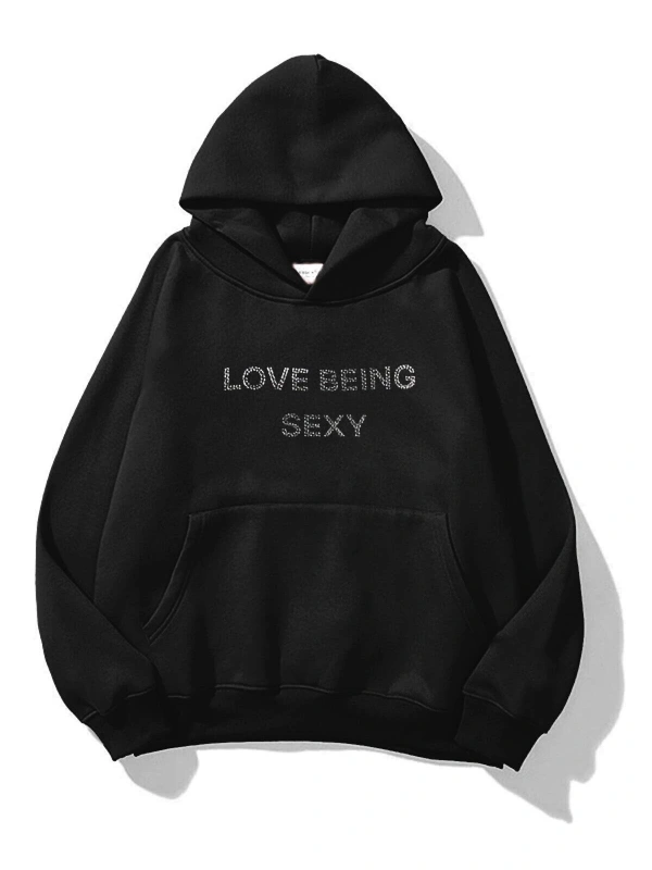 Unisex Love Being Sexy Taş Baskılı Sweatshirt Siyah