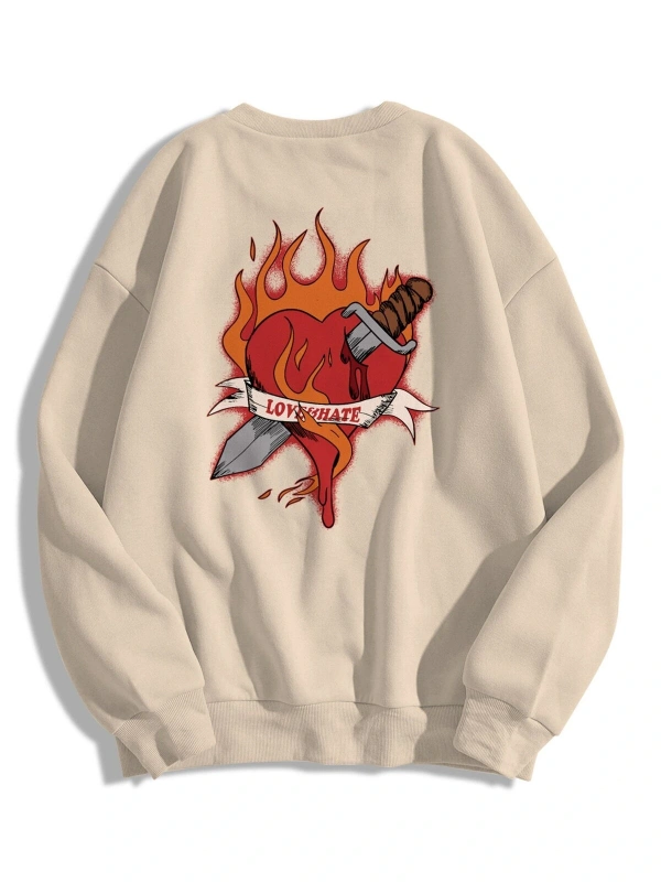 Unisex Love Hate Bisiklet Yaka Sweatshirt Hoodie Gri