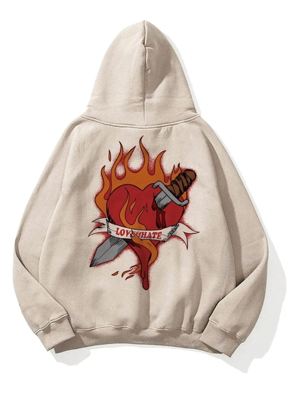 Unisex Love Hate Sweatshirt Hoodie Gri