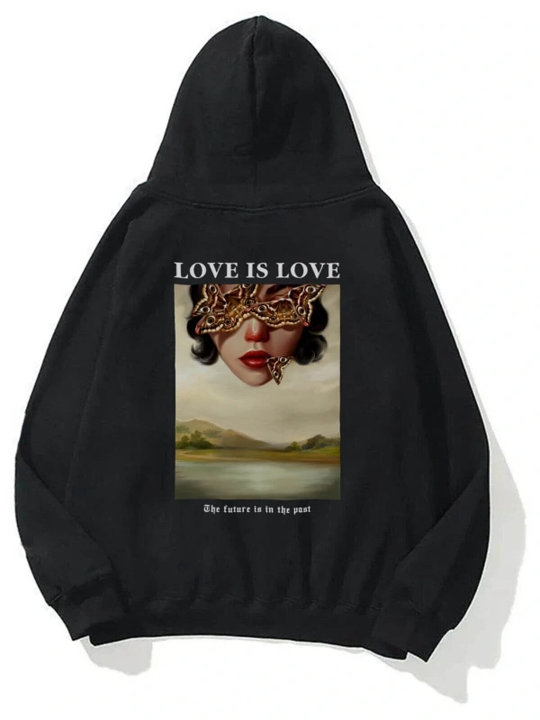 Unisex Love Is Love Sweatshirt Hoodie Siyah