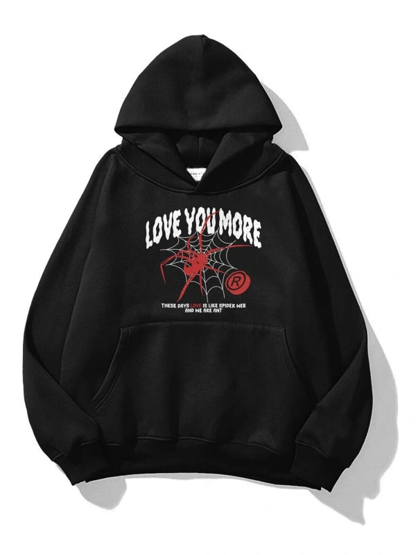 Unisex Love You More Sweatshirt Hoodie Siyah