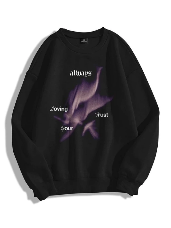 Unisex Loving Your Trust Bisiklet Yaka Sweatshirt Siyah