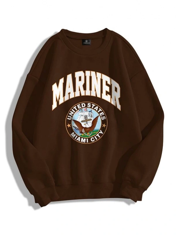 Unisex Mariner Bisiklet Yaka Sweatshirt Kahverengi
