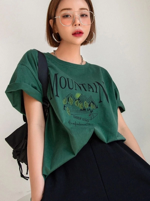 Unisex Montain Baskılı T-shirt