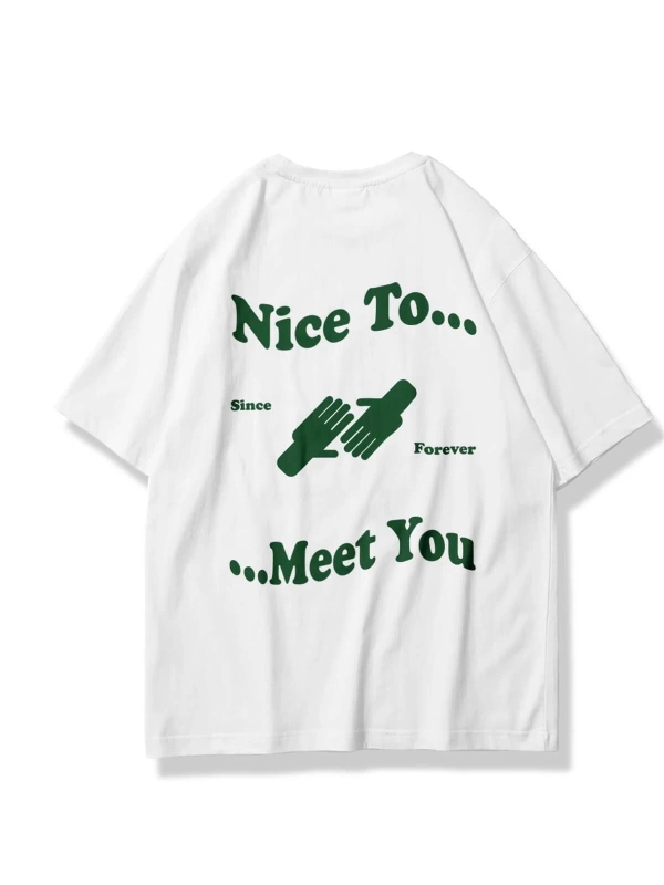 Unisex Nice To Meet You Tshirt Beyaz
