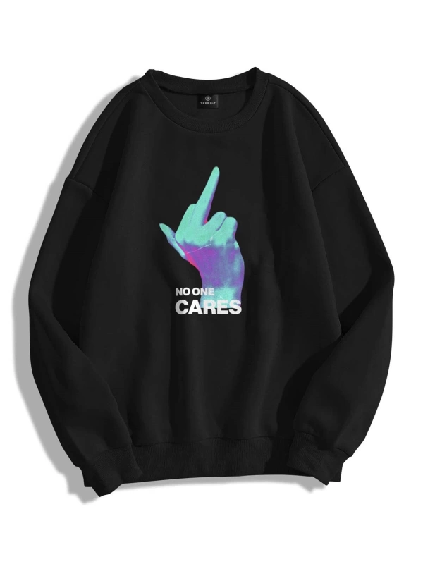 Unisex No One Cares Bisiklet Yaka Sweatshirt