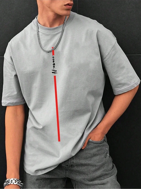 Unisex Oversize Kalıp Mektup Grafik Damla Omuz Harajuku Style