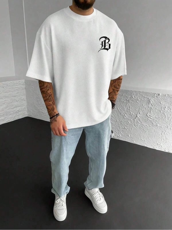 Unisex Oversize Kalıp Mektup Grafik Damla Omuz Harajuku Style