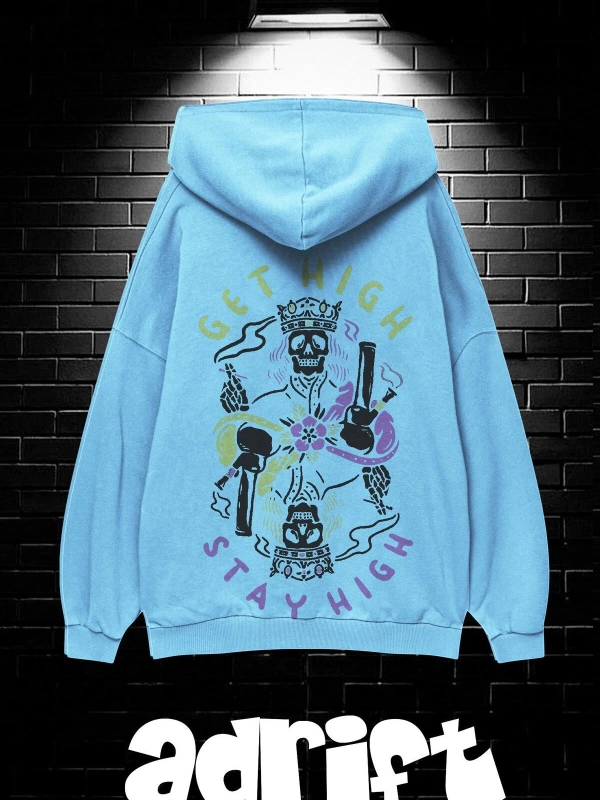 Unisex Oversize Kapüşonlu Kanguru Cepli Get High Stay High Baskılı Sweatshirt Hoodie
