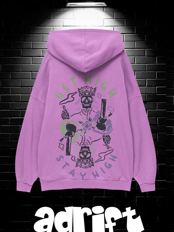 Unisex Oversize Kapüşonlu Kanguru Cepli Get High Stay High Baskılı Sweatshirt Hoodie