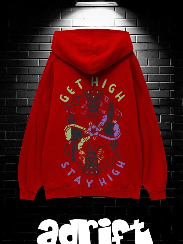 Unisex Oversize Kapüşonlu Kanguru Cepli Get High Stay High Baskılı Sweatshirt Hoodie