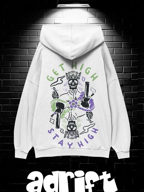 Unisex Oversize Kapüşonlu Kanguru Cepli Get High Stay High Baskılı Sweatshirt Hoodie