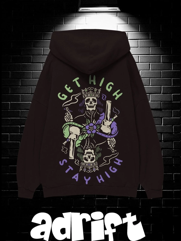 Unisex Oversize Kapüşonlu Kanguru Cepli Get High Stay High Baskılı Sweatshirt Hoodie