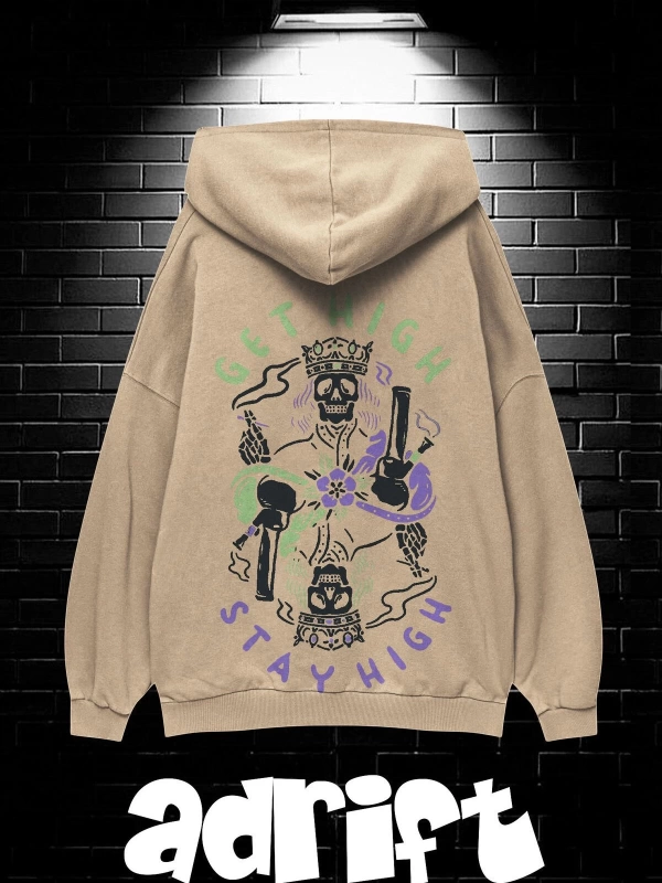 Unisex Oversize Kapüşonlu Kanguru Cepli Get High Stay High Baskılı Sweatshirt Hoodie