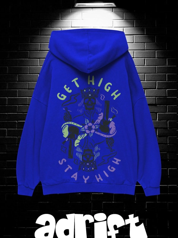 Unisex Oversize Kapüşonlu Kanguru Cepli Get High Stay High Baskılı Sweatshirt Hoodie