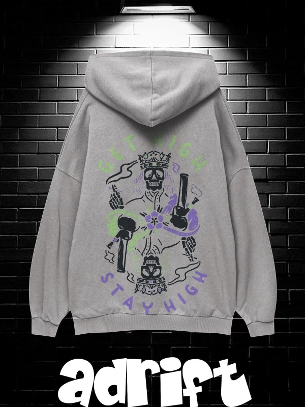 Unisex Oversize Kapüşonlu Kanguru Cepli Get High Stay High Baskılı Sweatshirt Hoodie