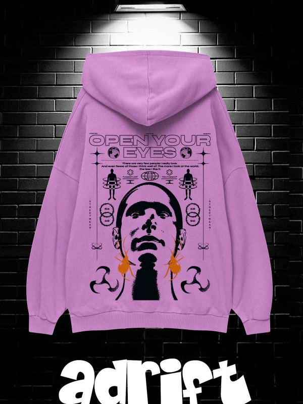 Unisex Oversize Kapüşonlu Kanguru Cepli Open Your Baskılı Sweatshirt Hoodie