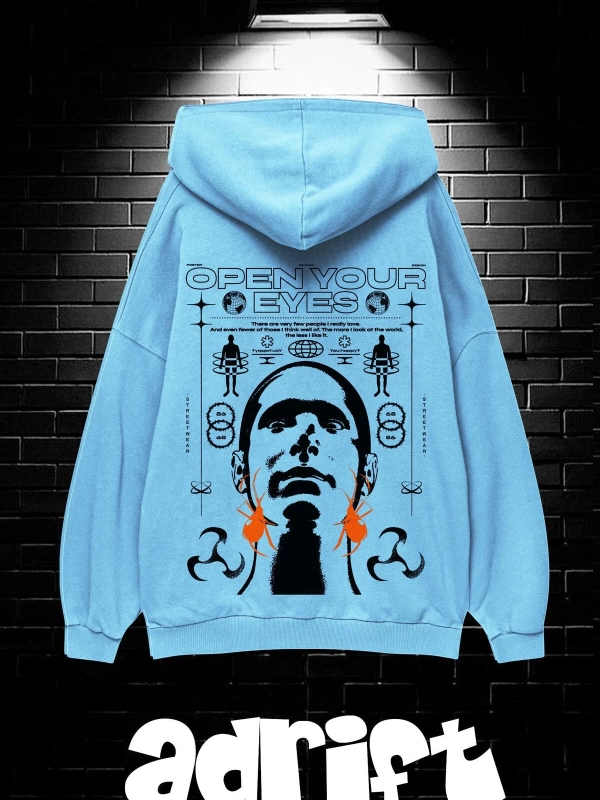 Unisex Oversize Kapüşonlu Kanguru Cepli Open Your Baskılı Sweatshirt Hoodie