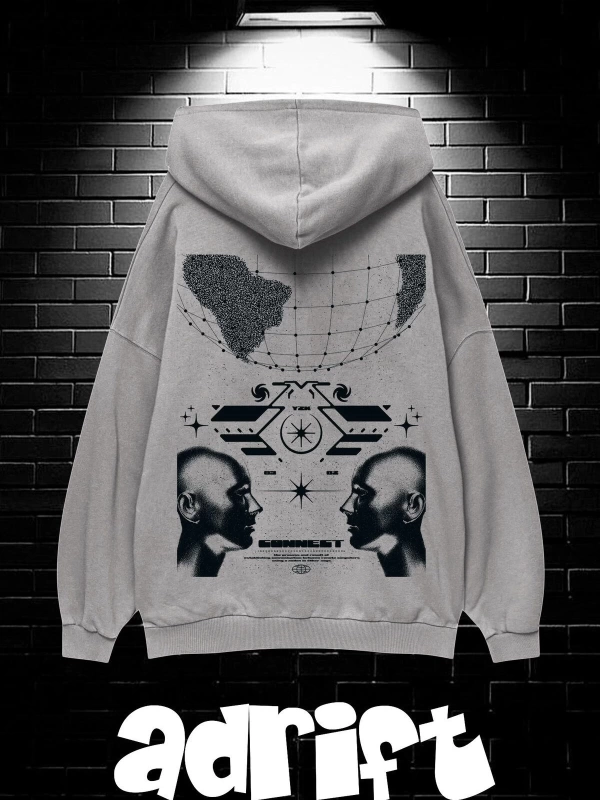 Unisex Oversize Kapüşonlu Kanguru Cepli Resro Futurısm Baskılı Sweatshirt Hoodie