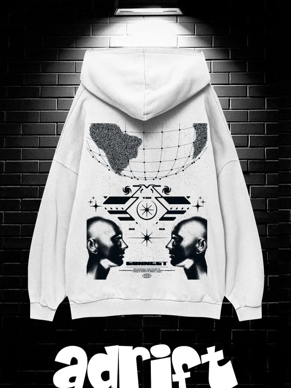 Unisex Oversize Kapüşonlu Kanguru Cepli Resro Futurısm Baskılı Sweatshirt Hoodie