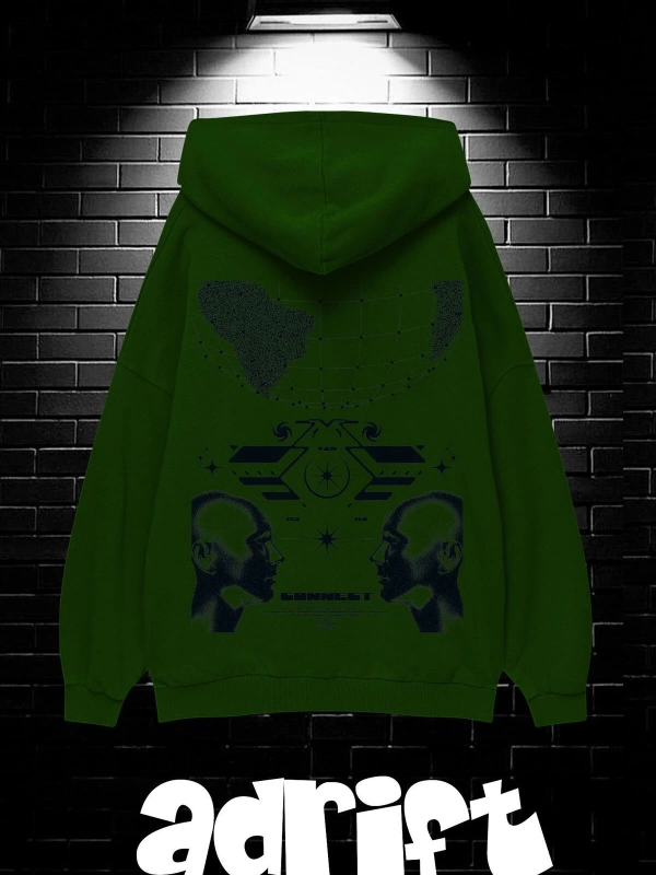 Unisex Oversize Kapüşonlu Kanguru Cepli Resro Futurısm Baskılı Sweatshirt Hoodie