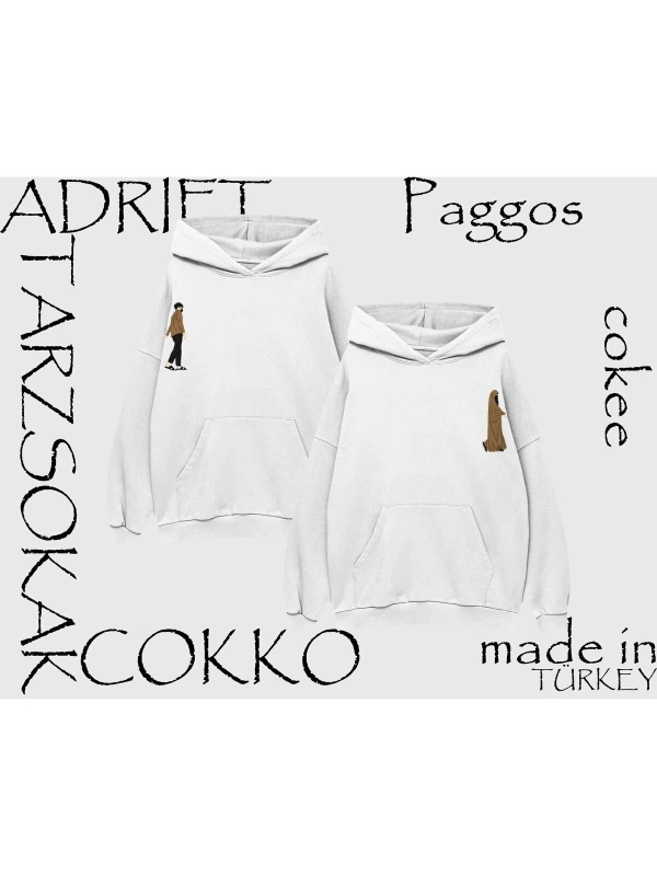 Unisex Oversize Kapüşonlu Kanguru Cepli Sevgili Tesettür Baskılı