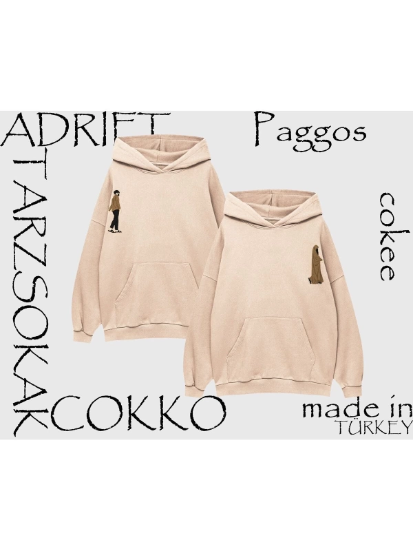 Unisex Oversize Kapüşonlu Kanguru Cepli Sevgili Tesettür Baskılı