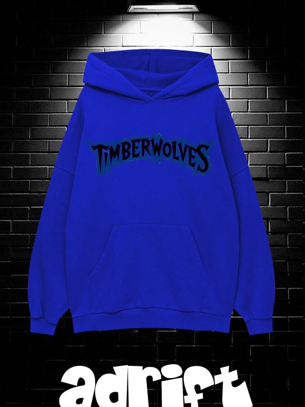 Unisex Oversize Kapüşonlu Kanguru Cepli Timberwolves Baskılı Sweatshirt Hoodie