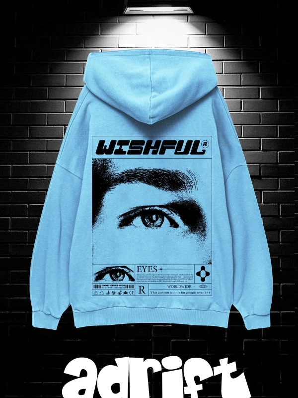 Unisex Oversize Kapüşonlu Kanguru Cepli Wıshful Baskılı Sweatshirt Hoodie