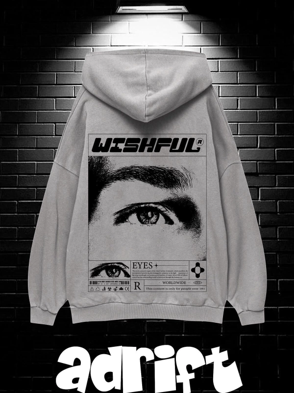 Unisex Oversize Kapüşonlu Kanguru Cepli Wıshful Baskılı Sweatshirt Hoodie